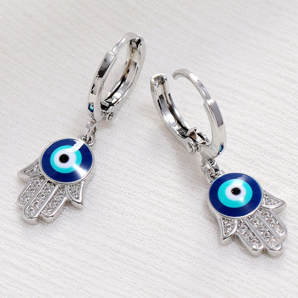 Rose Gold Colour Blue Turkish Round Eye Small Hoop Earrings