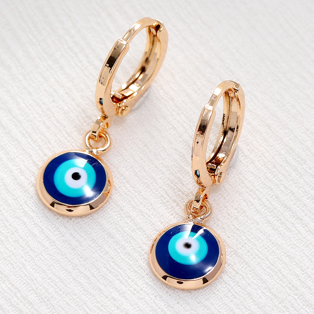 Rose Gold Colour Blue Turkish Round Eye Small Hoop Earrings