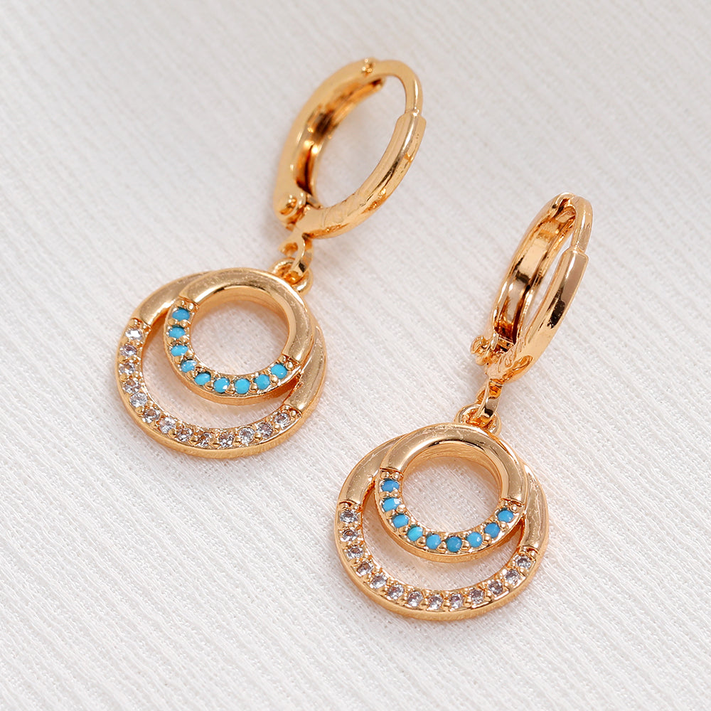 Rose Gold Colour Blue Turkish Round Eye Small Hoop Earrings