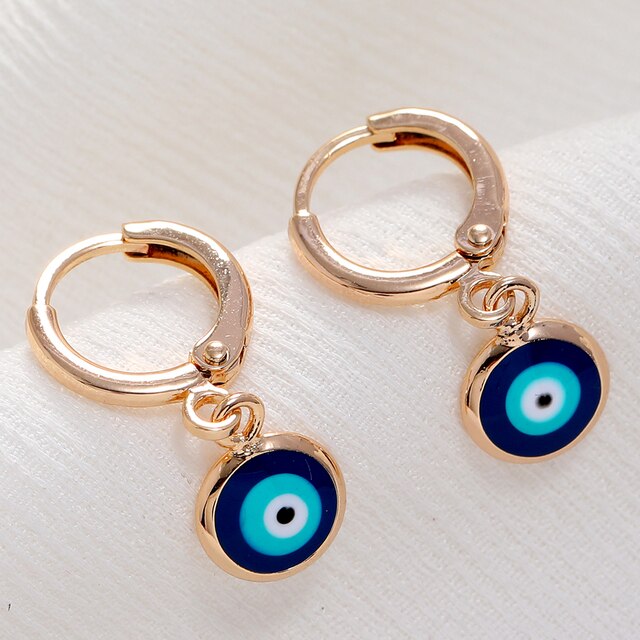 Rose Gold Colour Blue Turkish Round Eye Small Hoop Earrings