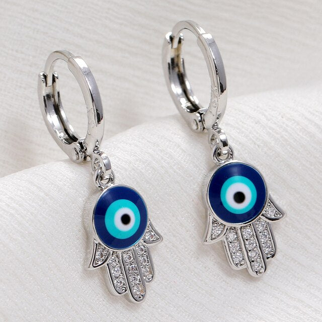Rose Gold Colour Blue Turkish Round Eye Small Hoop Earrings