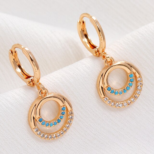 Rose Gold Colour Blue Turkish Round Eye Small Hoop Earrings