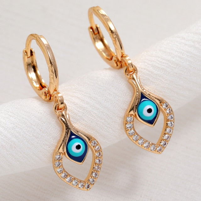 Rose Gold Colour Blue Turkish Round Eye Small Hoop Earrings