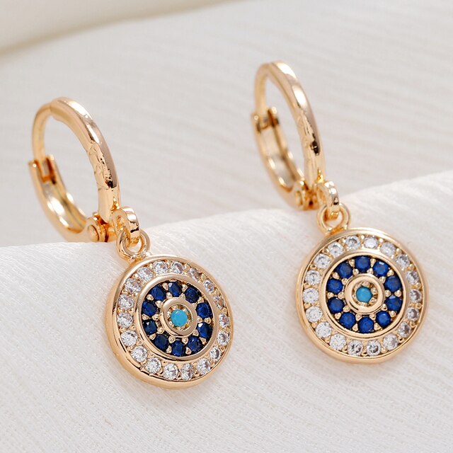Rose Gold Colour Blue Turkish Round Eye Small Hoop Earrings