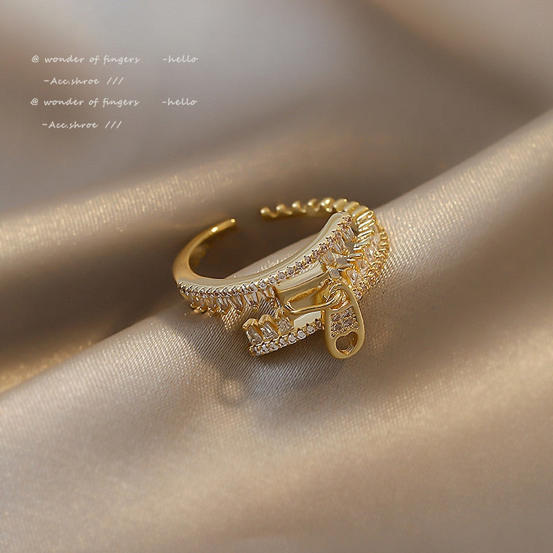 Classic Creative Double Buckle Design Adjustable Gold Rings