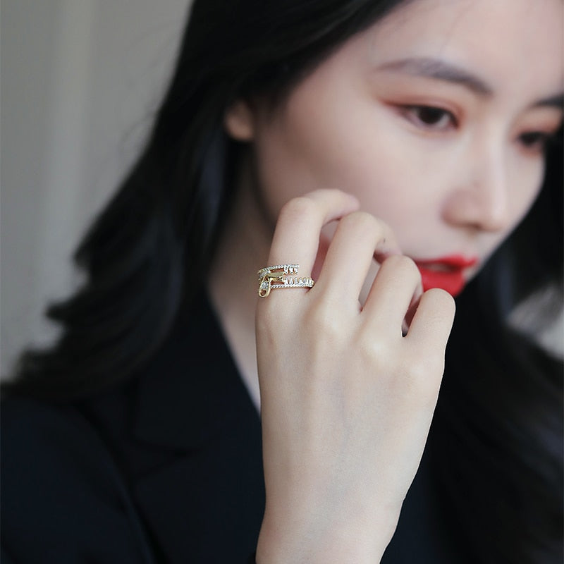 Classic Creative Double Buckle Design Adjustable Gold Rings