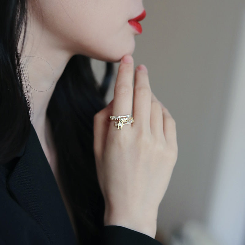 Classic Creative Double Buckle Design Adjustable Gold Rings