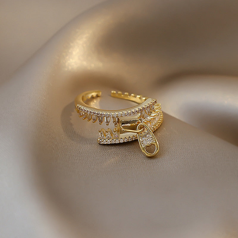 Classic Creative Double Buckle Design Adjustable Gold Rings