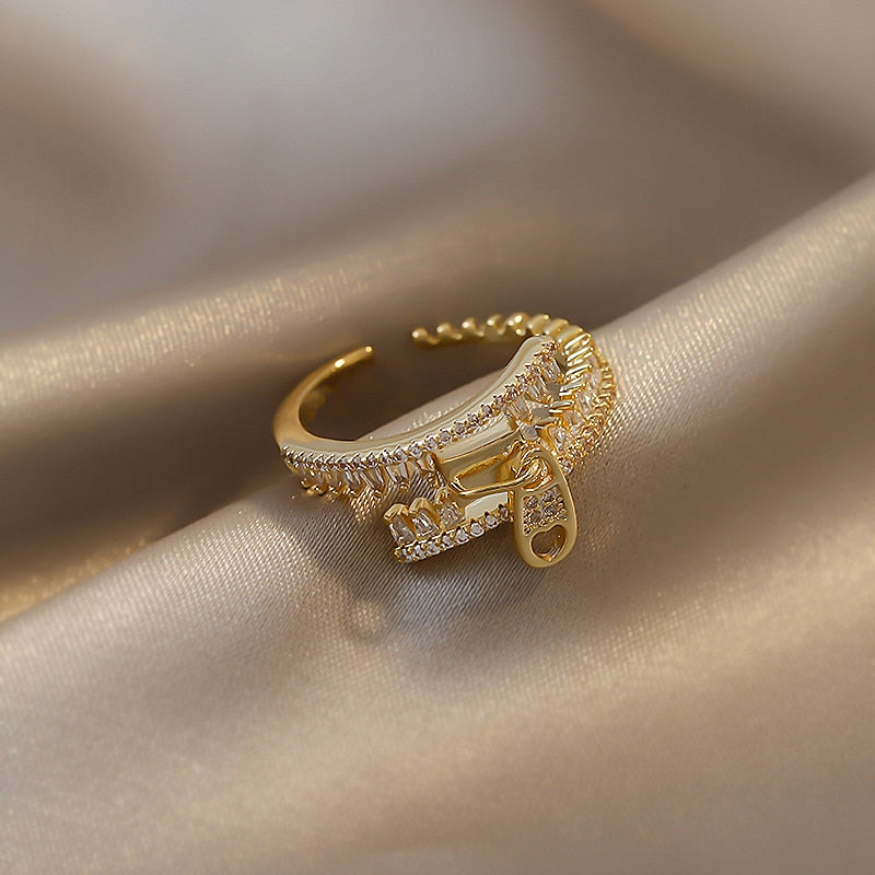 Classic Creative Double Buckle Design Adjustable Gold Rings