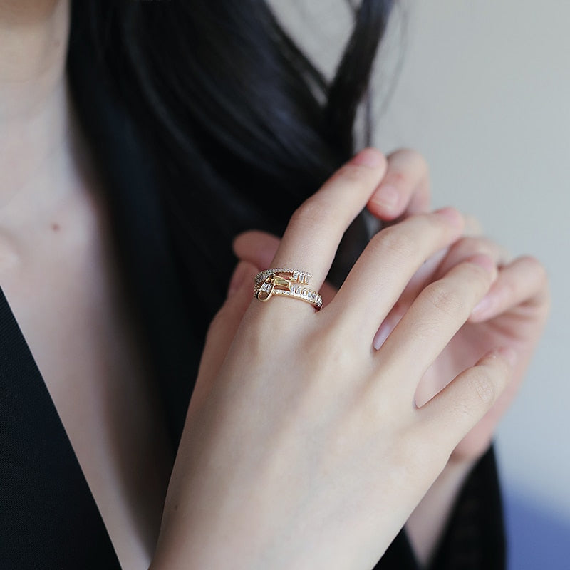 Classic Creative Double Buckle Design Adjustable Gold Rings