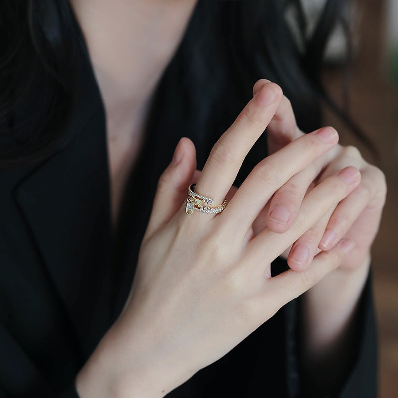 Classic Creative Double Buckle Design Adjustable Gold Rings