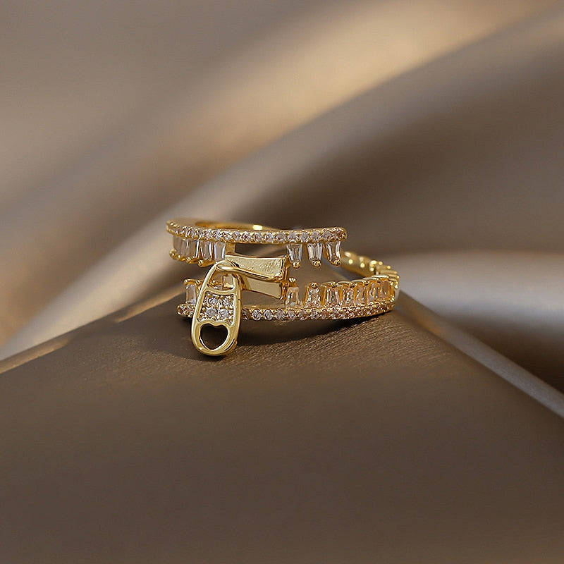 Classic Creative Double Buckle Design Adjustable Gold Rings