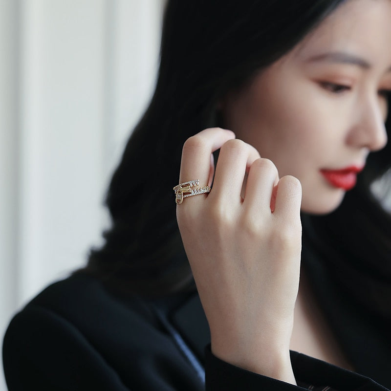 Classic Creative Double Buckle Design Adjustable Gold Rings