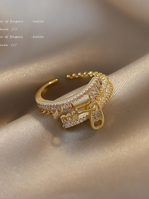 Classic Creative Double Buckle Design Adjustable Gold Rings