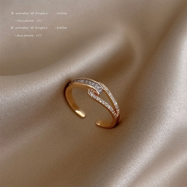 Classic Creative Double Buckle Design Adjustable Gold Rings