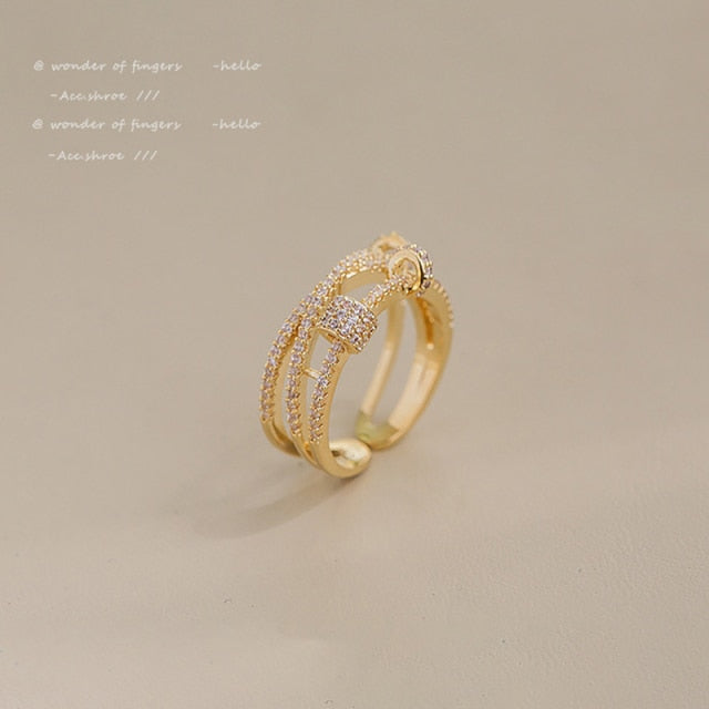 Classic Creative Double Buckle Design Adjustable Gold Rings