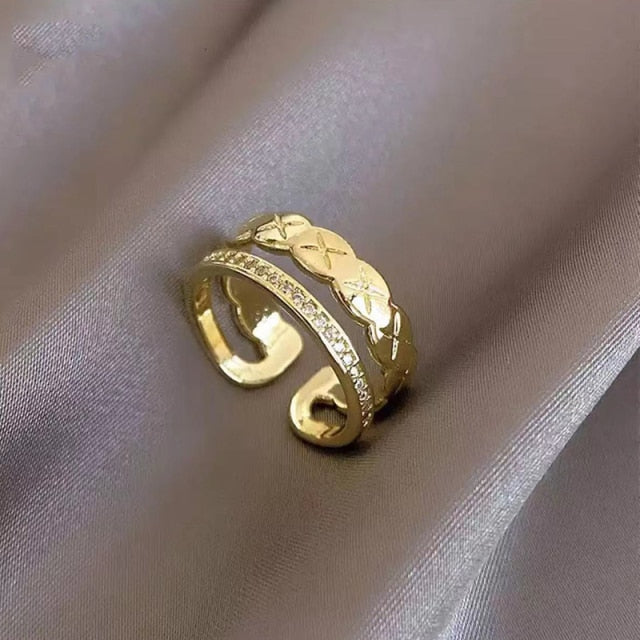 Classic Creative Double Buckle Design Adjustable Gold Rings