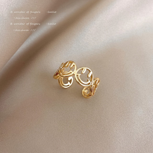 Classic Creative Double Buckle Design Adjustable Gold Rings
