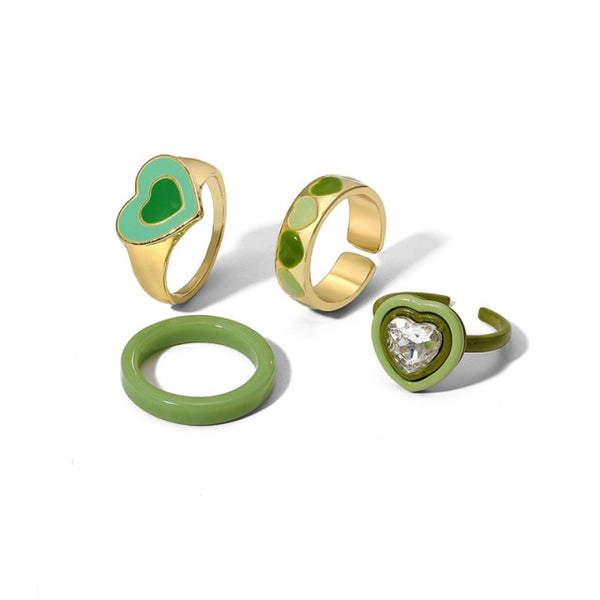 Juego de anillos de corazón colorido