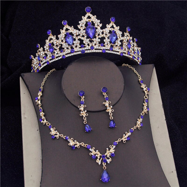 Conjuntos de joyas nupciales de cristal de diamantes de imitación azules f