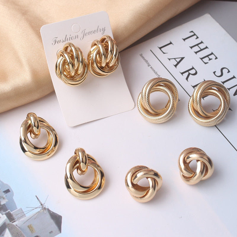 Hollow Geometric Statement Gold Color Earrings