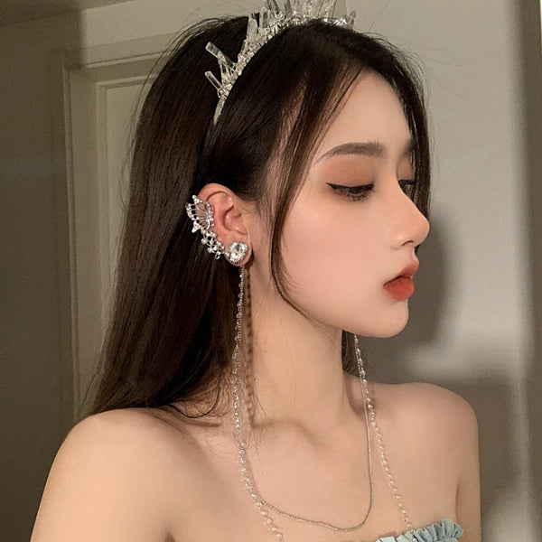 Clip de oreja de mariposa con diamantes de imitación de lujo para mujer