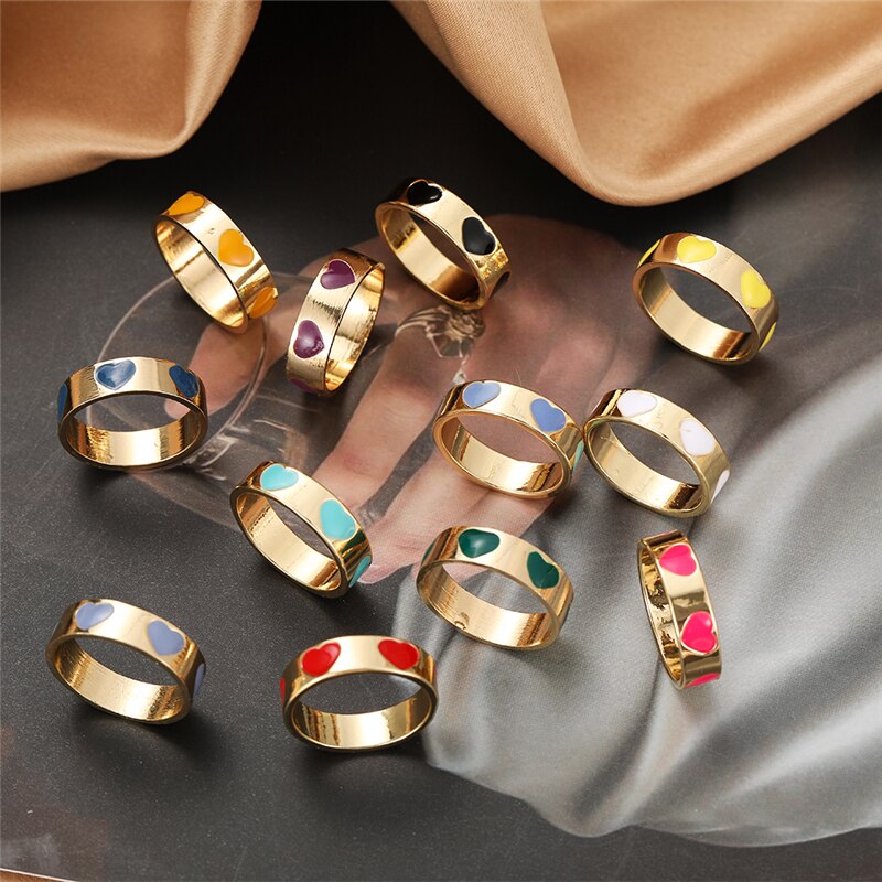 Colorful Love Heart Rings For Women