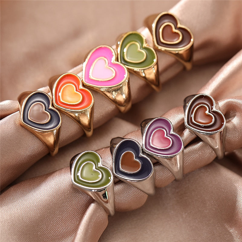 Colorful Love Heart Rings For Women