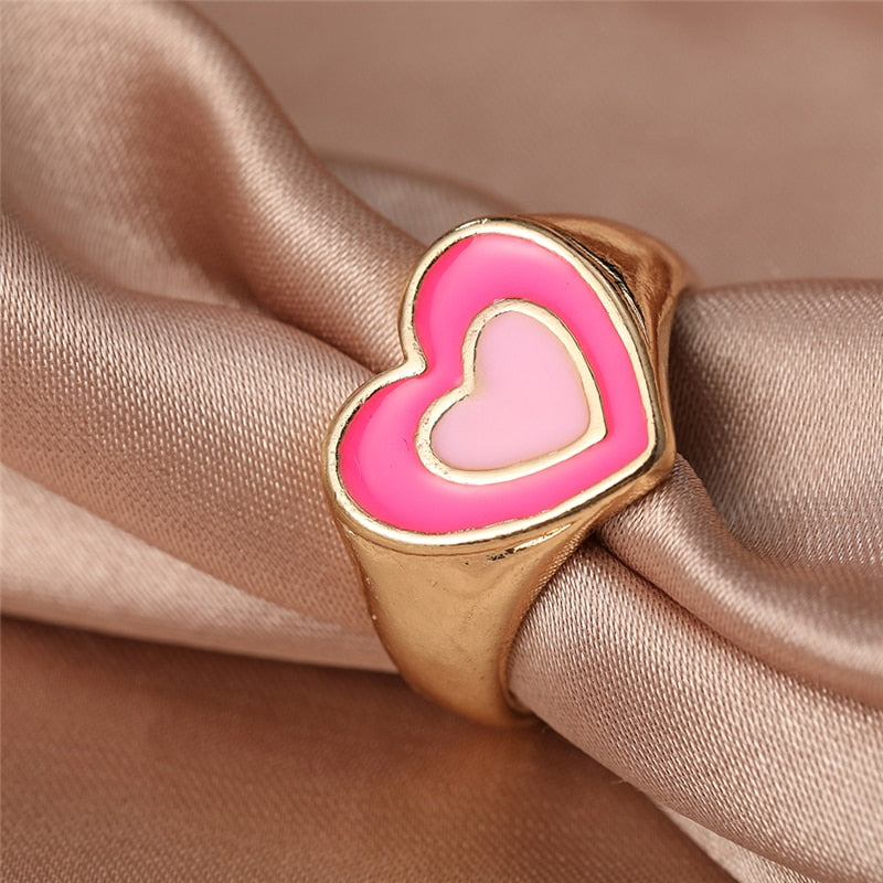 Colorful Love Heart Rings For Women
