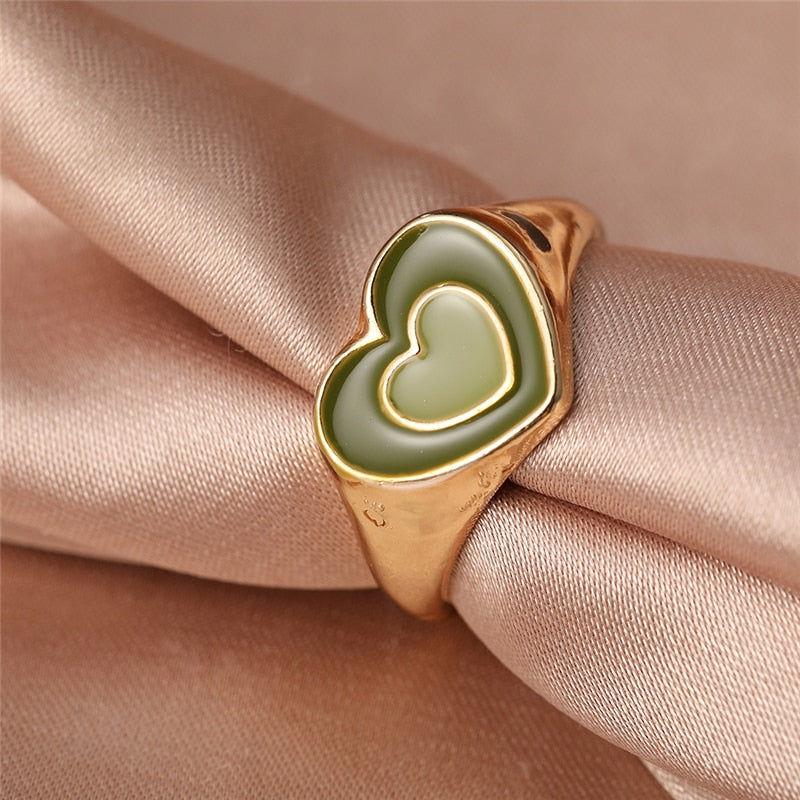 Colorful Love Heart Rings For Women