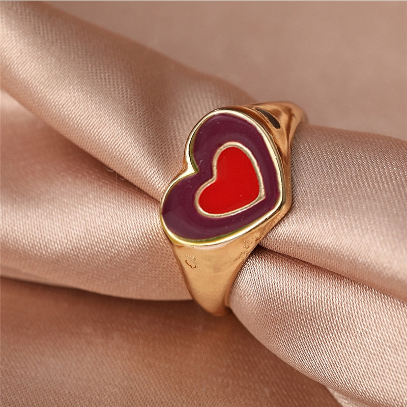 Colorful Love Heart Rings For Women