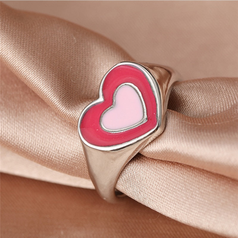 Colorful Love Heart Rings For Women