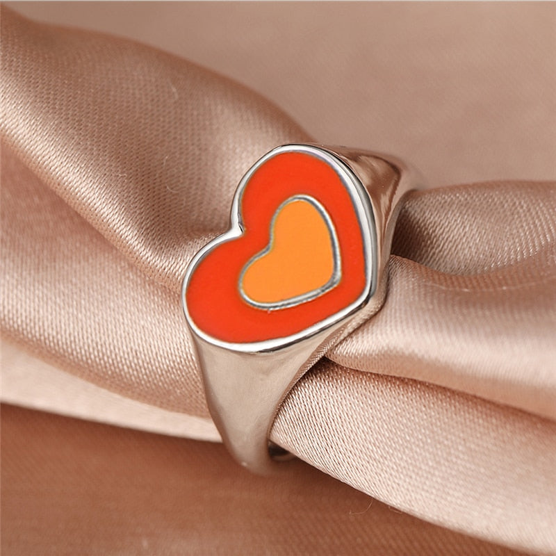 Colorful Love Heart Rings For Women