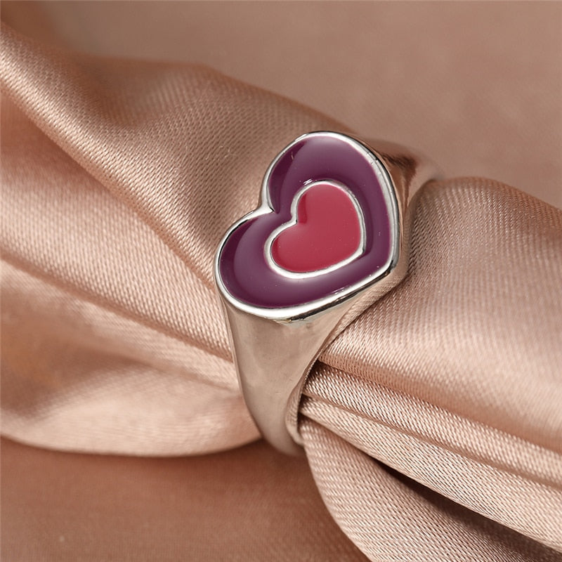 Colorful Love Heart Rings For Women