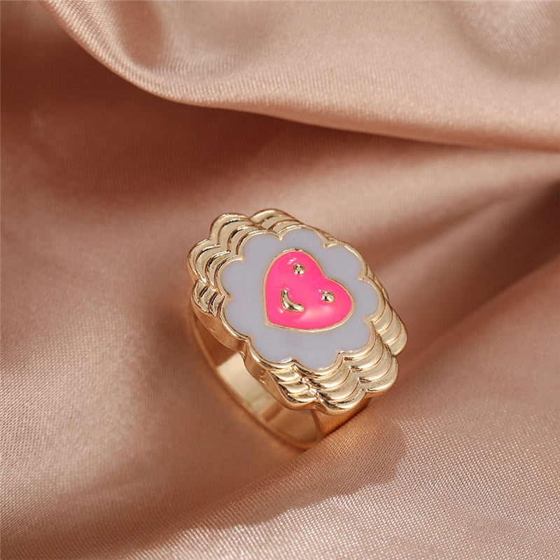 Colorful Love Heart Rings For Women