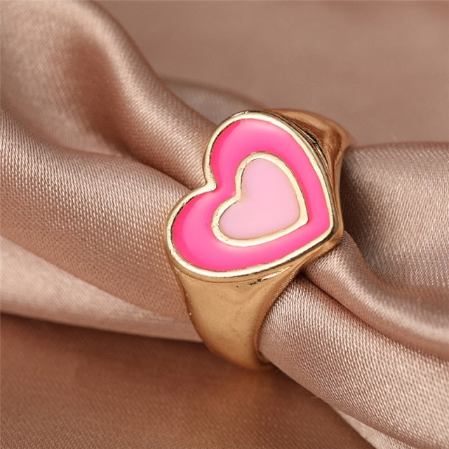 Colorful Love Heart Rings For Women