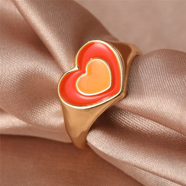 Colorful Love Heart Rings For Women