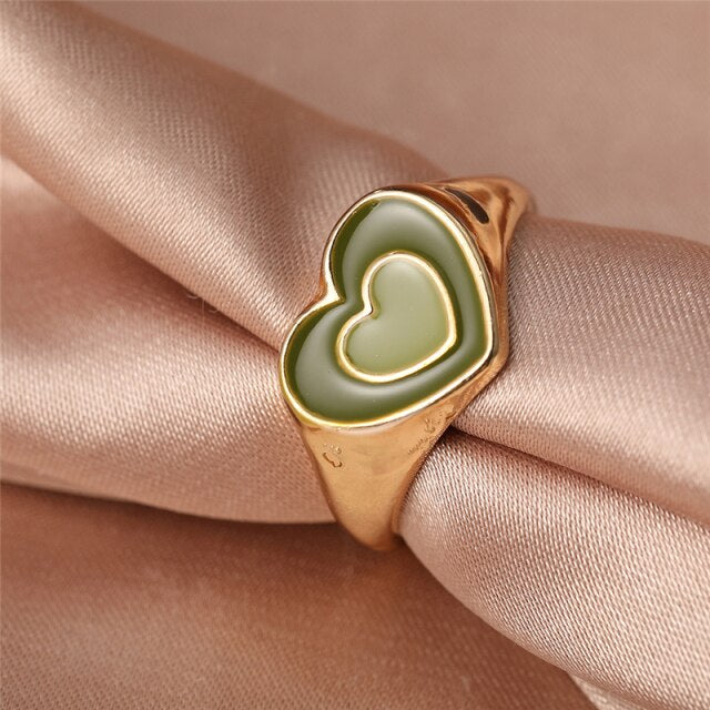 Colorful Love Heart Rings For Women