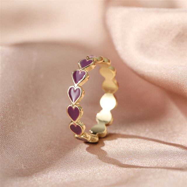 Colorful Love Heart Rings For Women