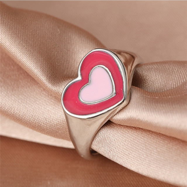 Colorful Love Heart Rings For Women