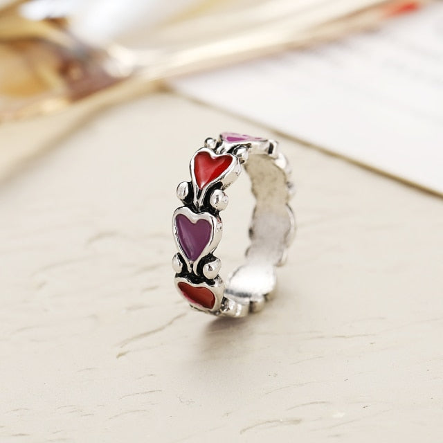 Colorful Love Heart Rings For Women