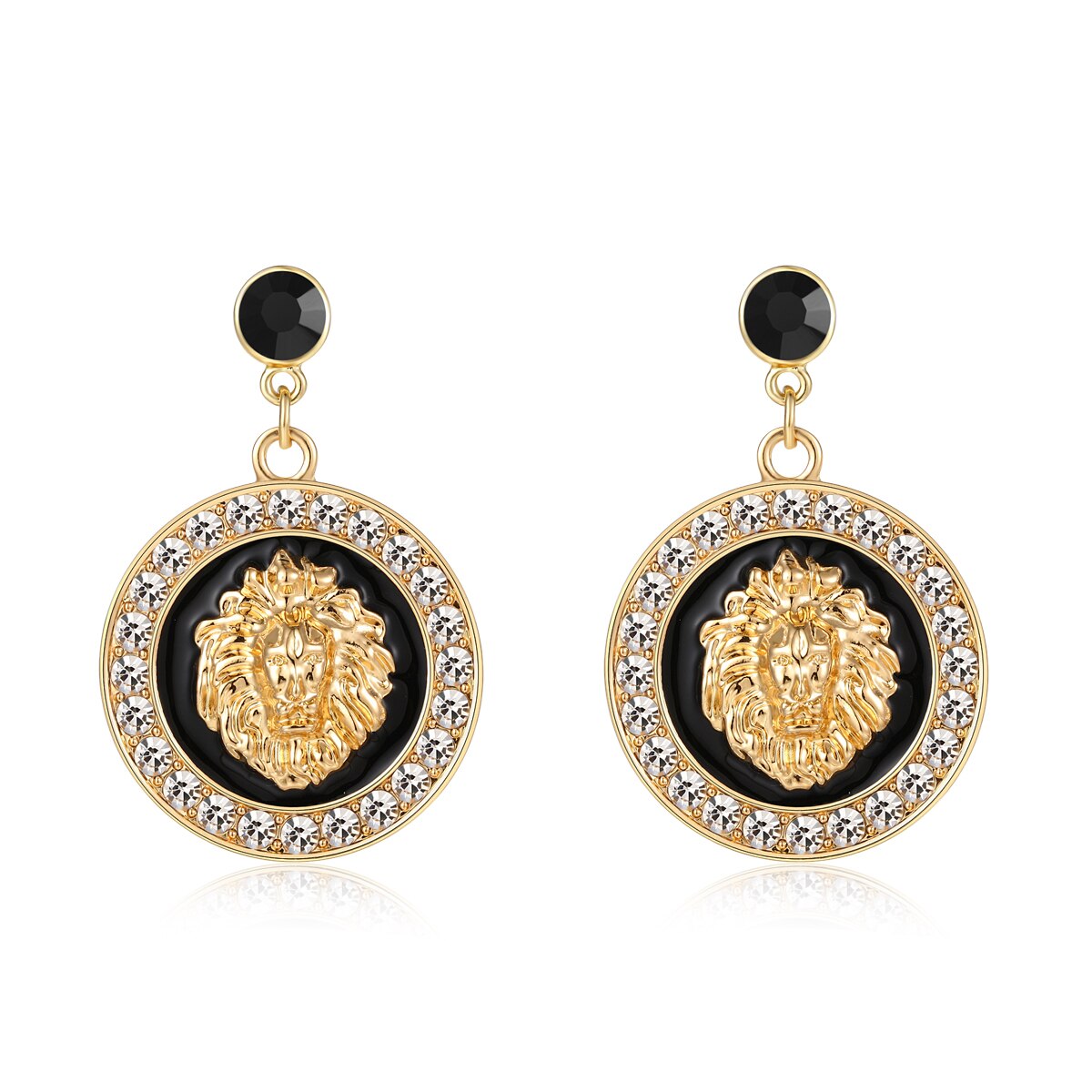 Hip Hop Gold Lion Head Stud Earrings Women
