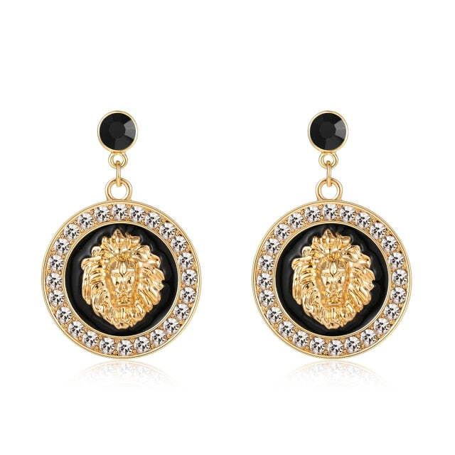 Hip Hop Gold Lion Head Stud Earrings Women