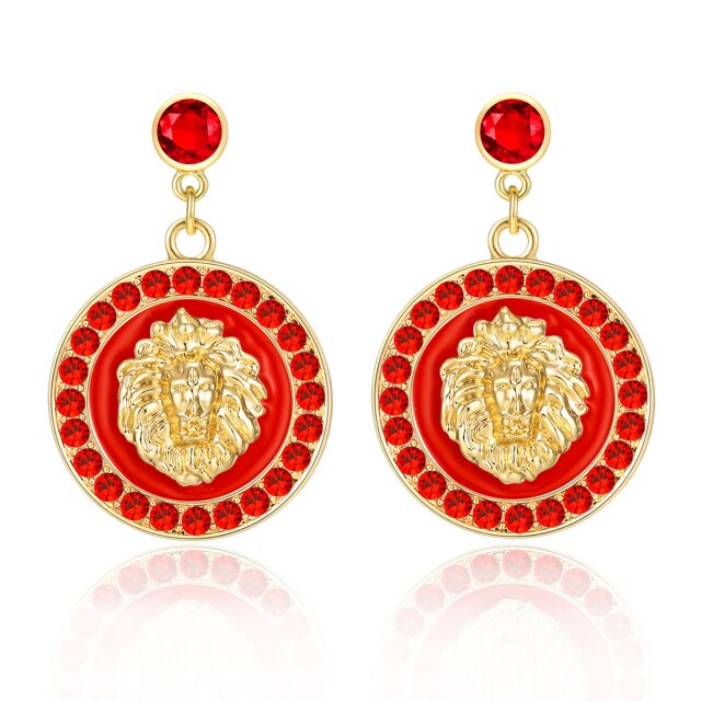 Hip Hop Gold Lion Head Stud Earrings Women