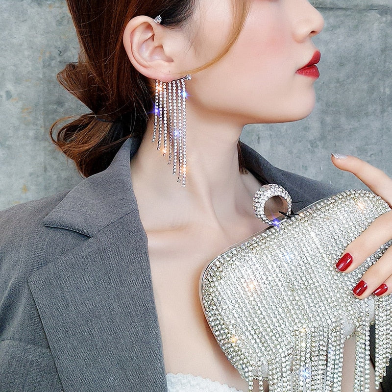 long crystal tassel ladies wild single ear clip