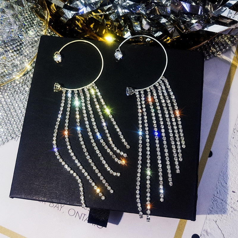 long crystal tassel ladies wild single ear clip