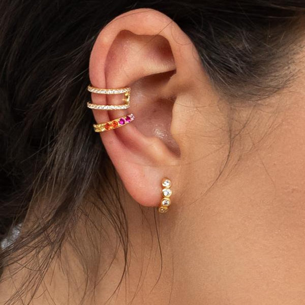 1 par de lindos aretes con forma de flor chapados en oro de 24 quilates/plata 925 con clip
