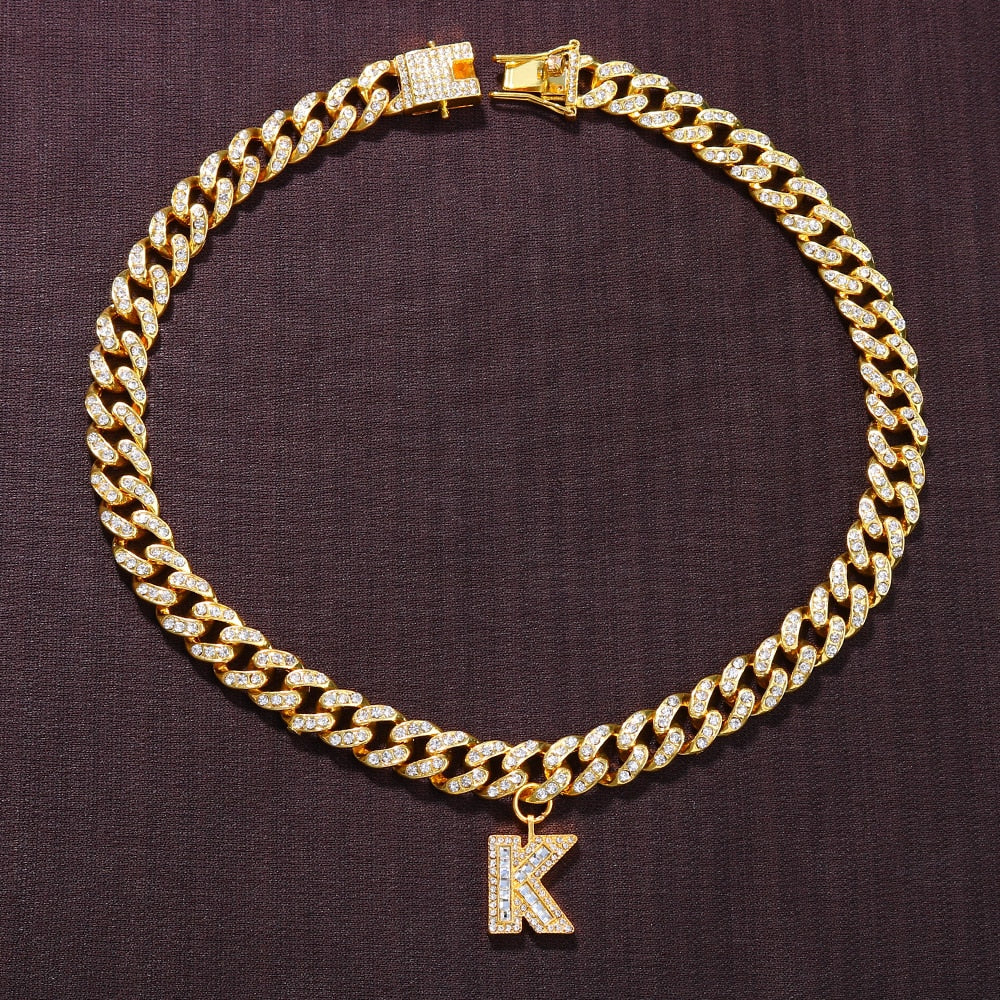 26 Baguette Letter Hip Hop Initial Necklace