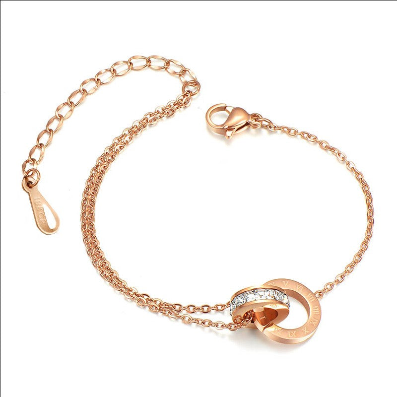 Rose Gold Stainless Steel Roman numerals Anklet