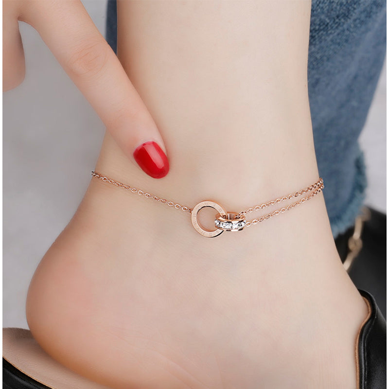Rose Gold Stainless Steel Roman numerals Anklet